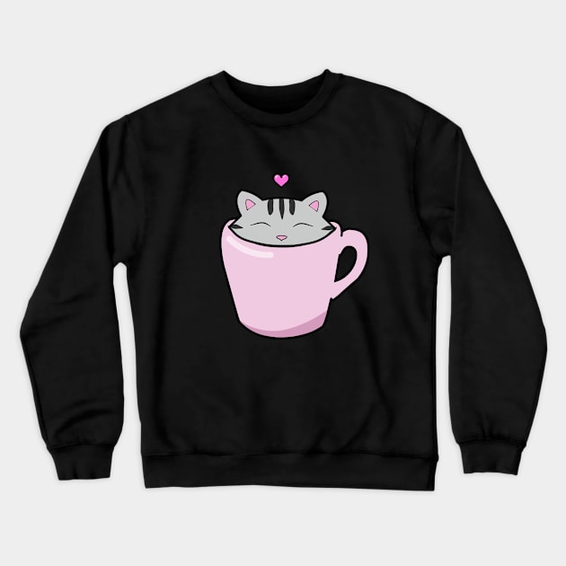 Cute grey cat with a pink heart Crewneck Sweatshirt by Purrfect